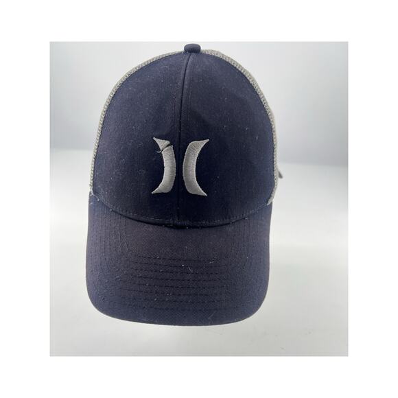 Hurley Icon Solid Flat Trucker Cap / Hat Adjustable Snapback Navy Blue Gray - Picture 1 of 4